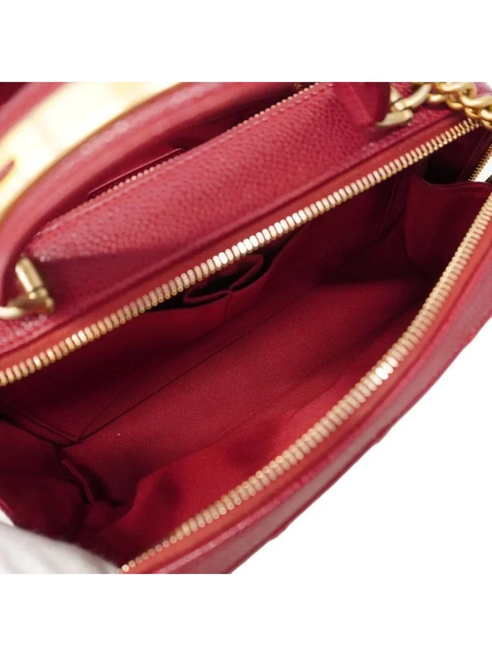 Chanel Handbag Quilted Caviar Leather Red Gold 2-Way Back